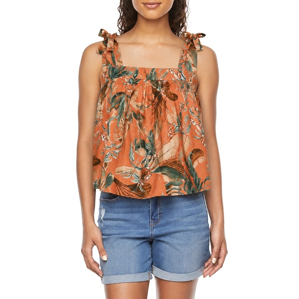 A.N.A. A New Approach Tropical Floral Tie-Shoulder Tank Top Size Large NWT